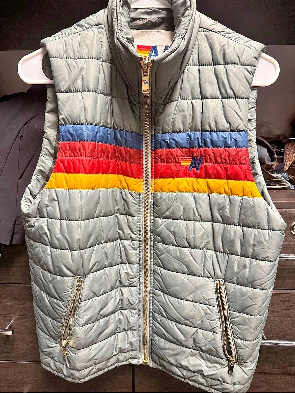 Aviator Nation 5-Stripe Puffer Vest Gray & Multicolor